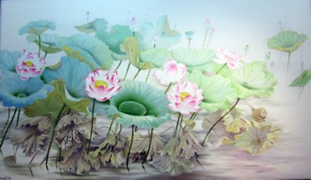 Tranh kính hoa sen TKS37